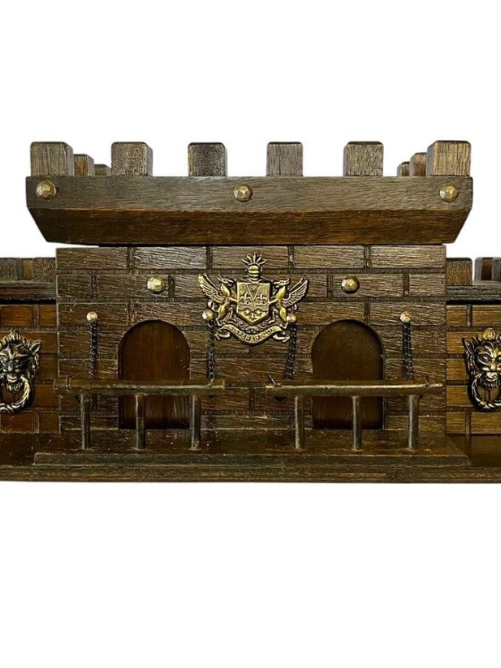 Vintage S. Sper Bijou Wooden Medieval Castle Barware Storage Chest Jewelry Box
